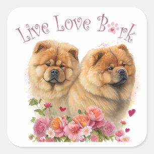 Sticker Carré Maman Chien Chow Chow Floral