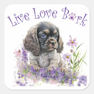 Sticker Carré Maman Chien Cocker Spaniel Floral