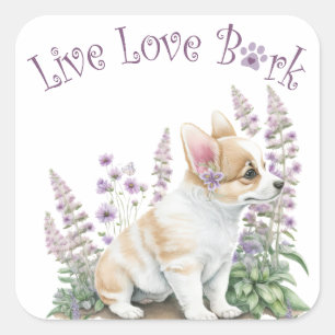 Sticker Carré Maman Chien Corgi Floral