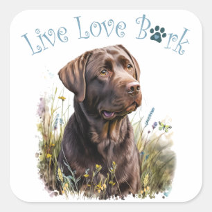 Sticker Carré Maman chien labrador chocolat floral