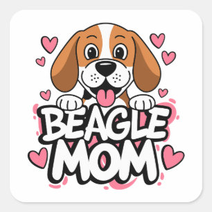 Sticker Carré Maman Chien Mignonne Beagle Amoureux des Chiots Cœ
