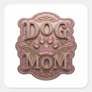 Sticker Carré Maman Chien Or Clair Style Vinyle
