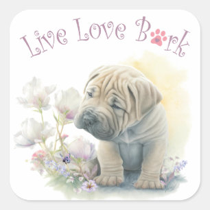 Sticker Carré Maman chien Shar-pei Floral