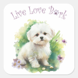Sticker Carré Maman de Bichon Floral