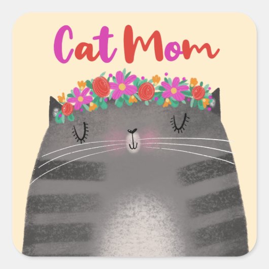 Sticker Carré Maman de chat (Devant)