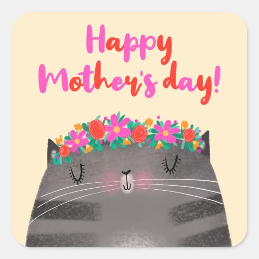 Sticker Carré Maman de chat (Devant)