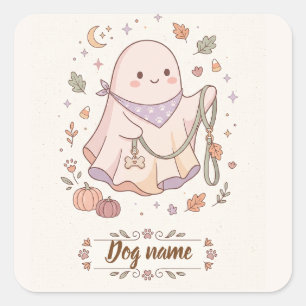 Sticker Carré Maman de chien Halloween personnalisée Fantôme