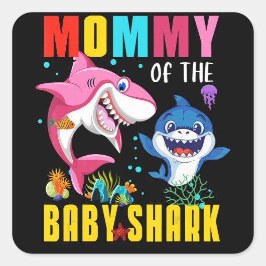 Sticker Carré Maman Du Bébé Shark Dons Drôle (Devant)