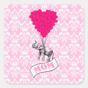 Sticker Carré Maman, éléphant et ballons