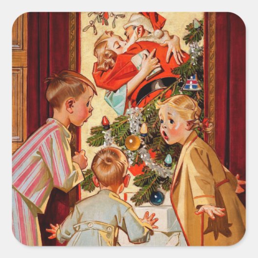 Sticker Carré Maman embrasse le Père Noël (Devant)