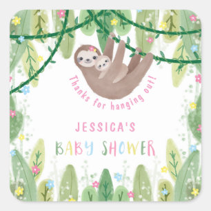 Sticker Carré Maman et bébé baby shower paresseux merci