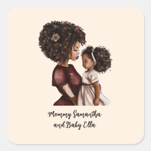 Sticker Carré Maman et fille noire personnalisée (3)