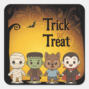 Sticker Carré Maman mignonne, Frankenstein, Dracula, loup-garou