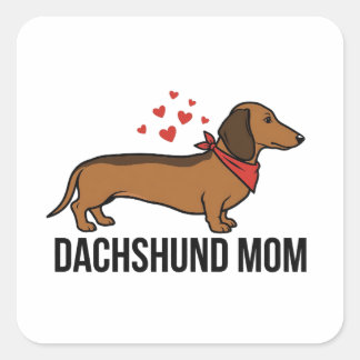 Sticker Carré Maman teckel — chien saucisse avec bandana et cœur