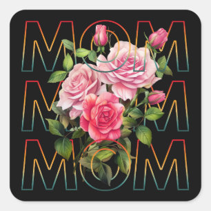 Sticker Carré Maman Typographie Florale Mères Jour Cadeau