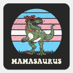 Sticker Carré Mamasaurus Dinosaure drôle sur le coucher du solei