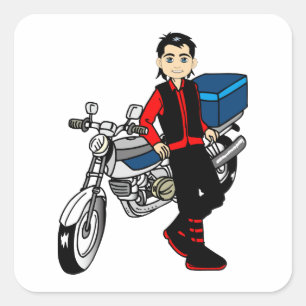 Sticker Carré Man Boy moto rider Biker dessin animé