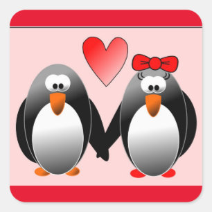 STICKER CARRÉ MANCHOT AMOUREUX