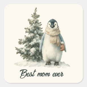 Sticker Carré Manchot d'hiver « Meilleure maman de tous les temp