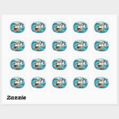 Sticker Carré Manchot surfeur et requin high five (Feuille)