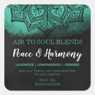 Sticker Carré Mandala Black Teal Chalkboard Texture Blend Labels
