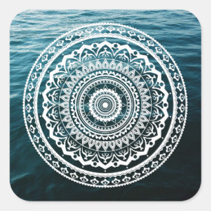 Sticker Carré Mandala Blanc Laissez la mer vous libérer