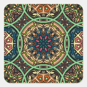 Sticker Carré Mandala coloré : Vintage main florale tirée