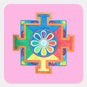 Sticker Carré Mandala de l'aquarelle de création