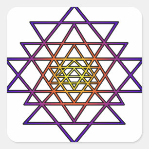 Sticker Carré Mandala de triangle (pourpre jaune) Sri Yantra