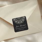 Sticker Carré Mandala Indian Boho Black Just Married Wedding