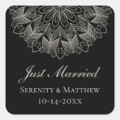 Sticker Carré  Mandala Indian Boho Black Just Married Wedding (Devant)