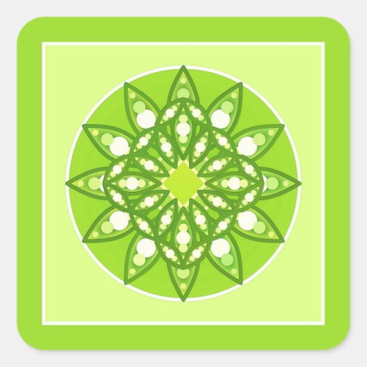 Sticker Carré Mandala motif dans les tons vert citron (Devant)