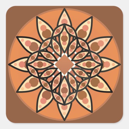 Sticker Carré Mandala motif en chocolat, terre cuite et rouille (Devant)