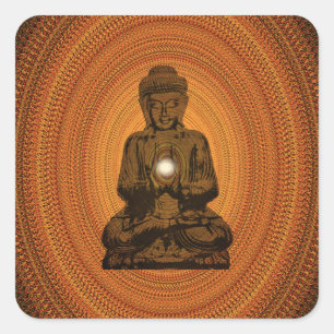 Sticker Carré mandala orange pour Bouddha