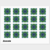 Sticker Carré Mandala Retro Mosaic Vert Motif bleu (Feuille)