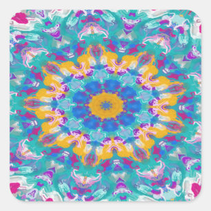 Sticker Carré Mandala rose, bleu et jaune