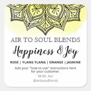 Sticker Carré Mandala White Yellow Happiness Joie Blend Étiquett