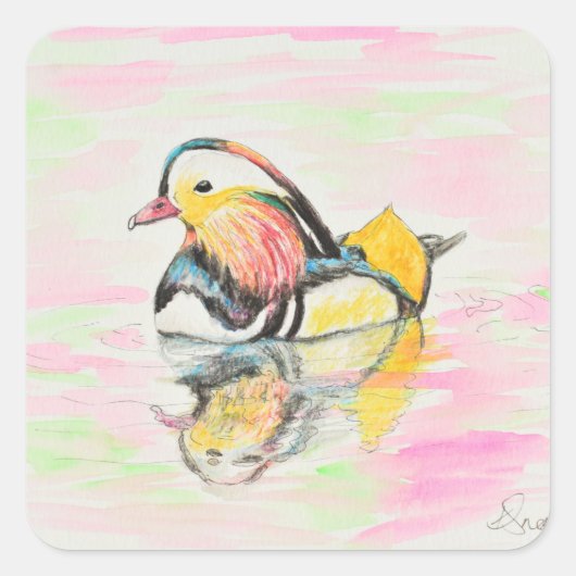 Sticker Carré Mandarin Duck Ink et peinture aquarelle (Devant)