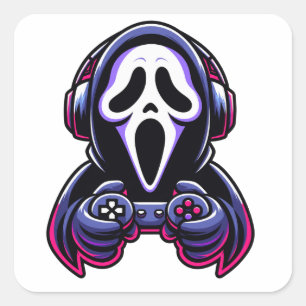 Sticker Carré Manette fantôme de joueur Halloween Spooky Gaming