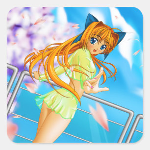 Sticker Carré Manga Anime Cute Girl in See through Green Skirt