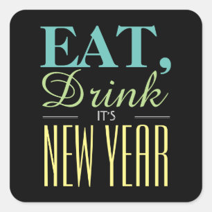 Sticker Carré Mange, bois C'est le Nouvel An