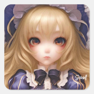 Sticker Carré Mange Manga Anime Girl Japonaise En Bleu