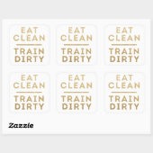 Sticker Carré Manger Clean Train Dirty Gold Parties scintillant (Feuille)