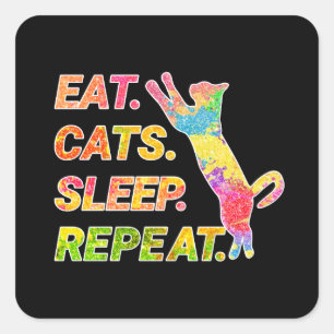 Sticker Carré Manger, Dormir, Chats, Répéter - Amoureux des chat