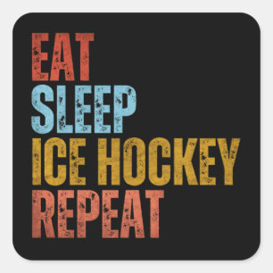 STICKER CARRÉ MANGER DORMIR HOCKEY SUR GLACE RÉPÉTER