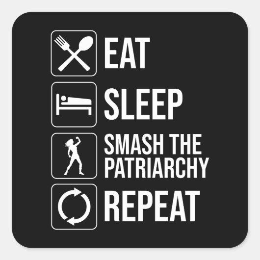 Sticker Carré Manger. Dormir. Smash Le Patriarcat. Recommencer (Devant)