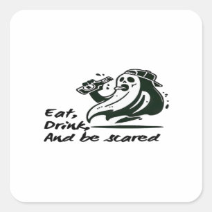 Sticker Carré Mangez, Buvez Et Soyez Effrayant Club Squelette Co