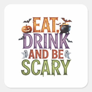 Sticker Carré Mangez Un Verre Et Soyez Effrayant Halloween Party