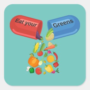Sticker Carré Mangez vos verts Veggie Pill Nutrition Alimentatio