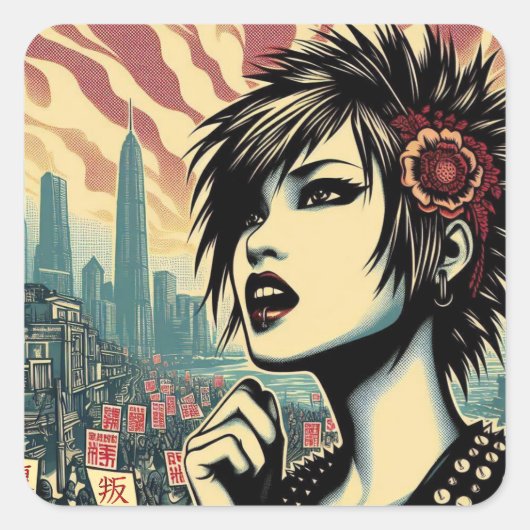 Sticker Carré Manifestation 'REBEL RISING' (Devant)